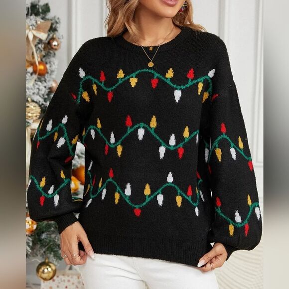 Women's Casual Christmas Lights Pattern Holiday Sweater Sz S M L XL - Picture 4 of 5
